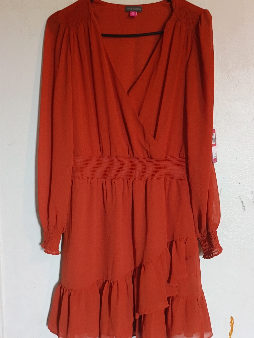 Vince Camuto Orange Long-Sleeve Ruffle Mini Dress